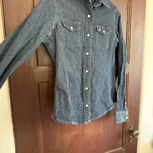 CARHARTT | Women's Blue Denim Jean Pearl Snap Western Style Shirt | Small - Picture 4 of 5